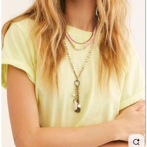 Free People Layered Pink Beaded and Gold Charm Necklace
